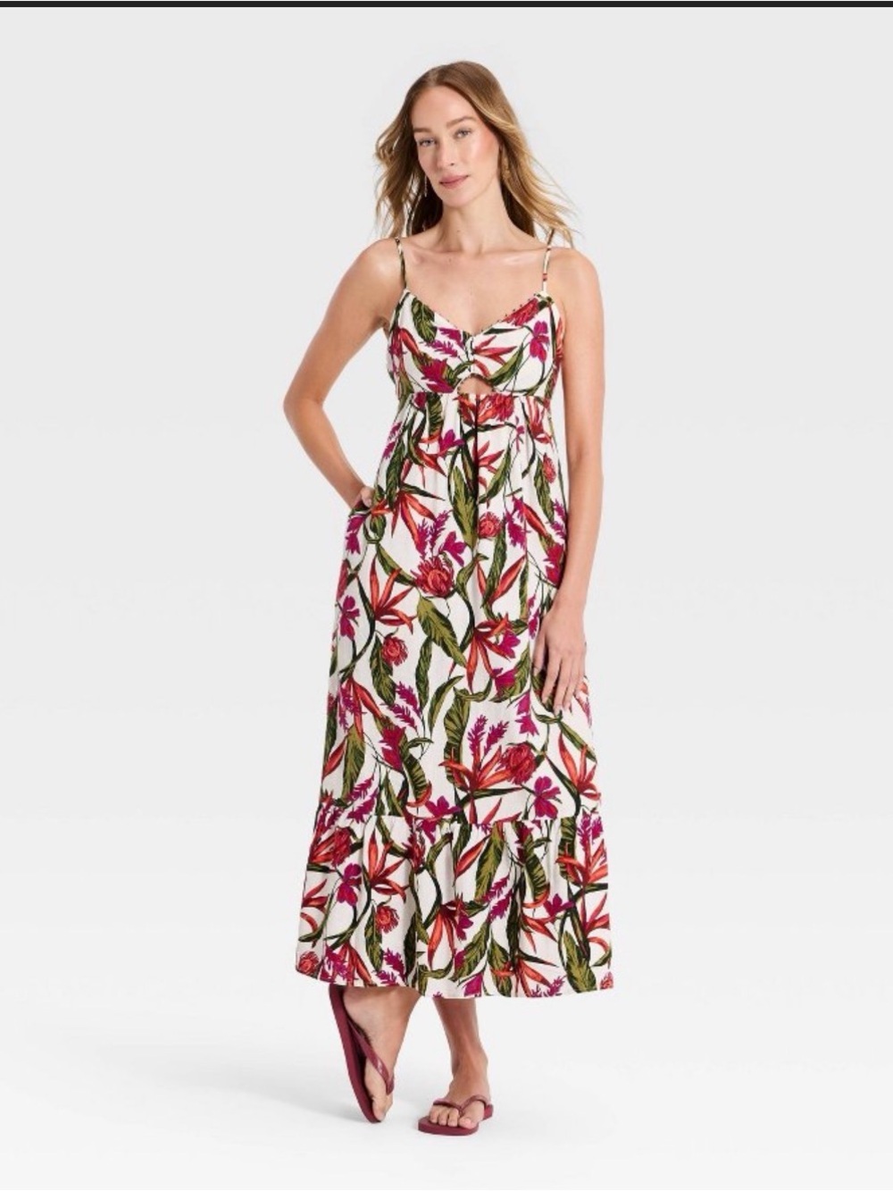 A New Day Beaded Strap Printed Maxi Dress -Size [S]